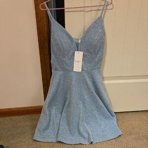 Blue Sparkle Fabric Homecoming Dress